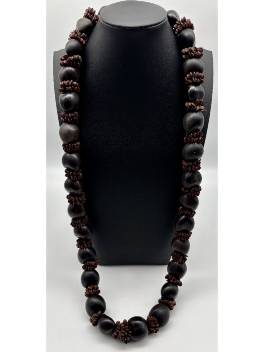 Vintage Hawaiian Lei Kukui Nut And Seeds Necklace With Ribbon Closure, Hand-Made - Picture 6 of 16
